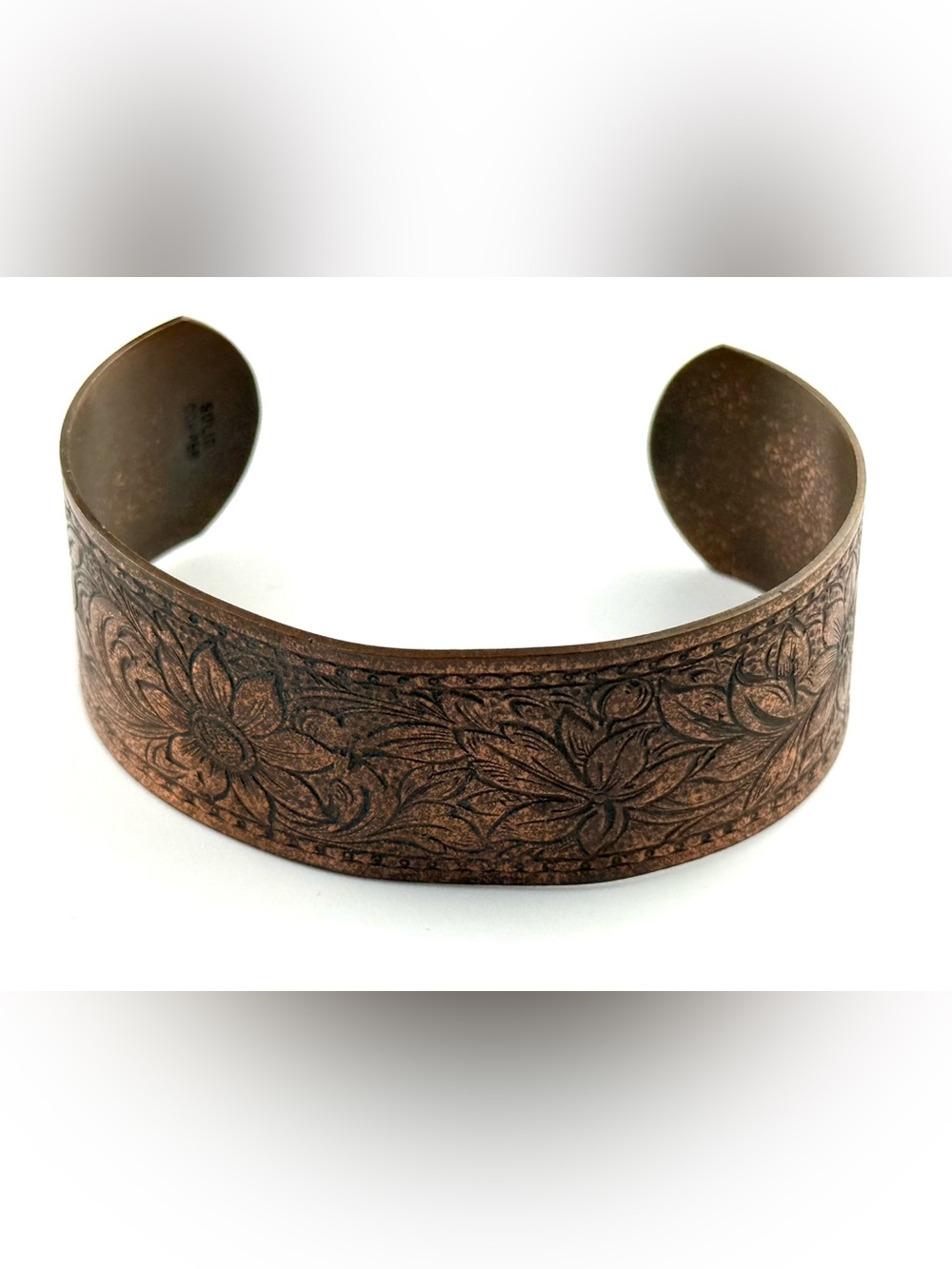 Vintage Embossed Solid Copper Floral Cuff Bracelet